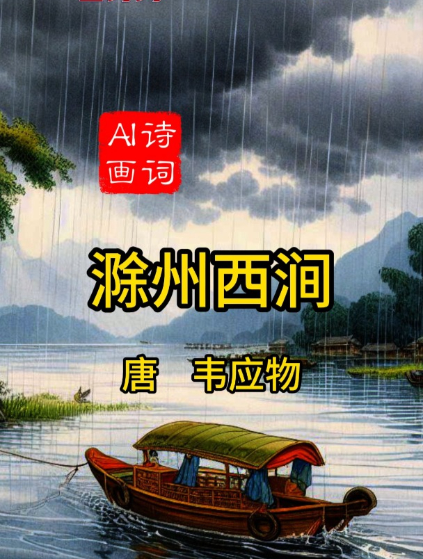 《滁州西涧》唐 韦应物古诗配画小学三年级下 儿童启蒙古诗词配图