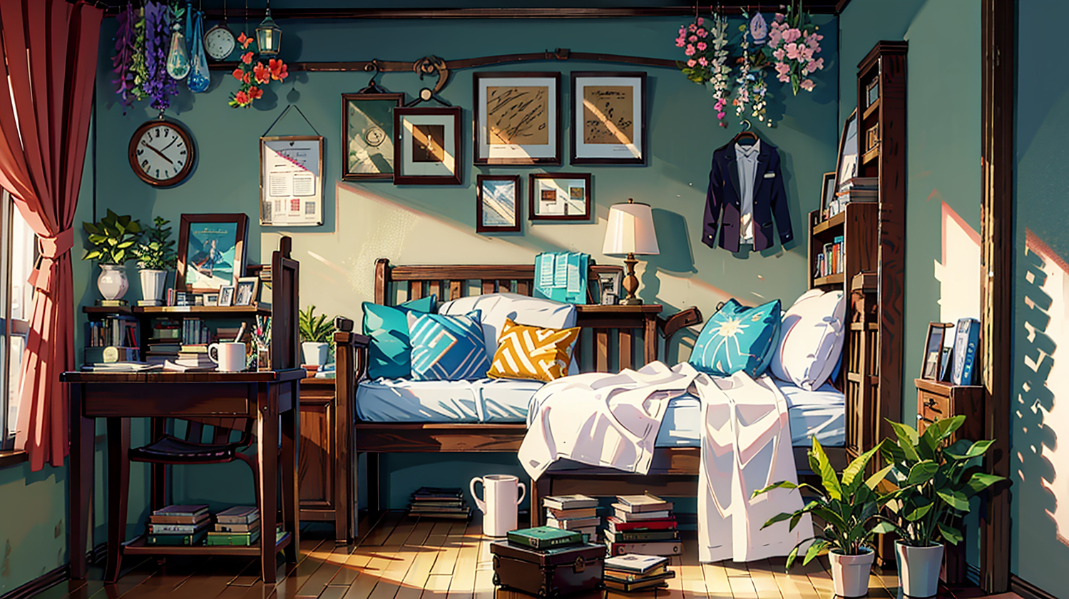 「ai绘画」唯美动漫风插图——夏日午后的房间