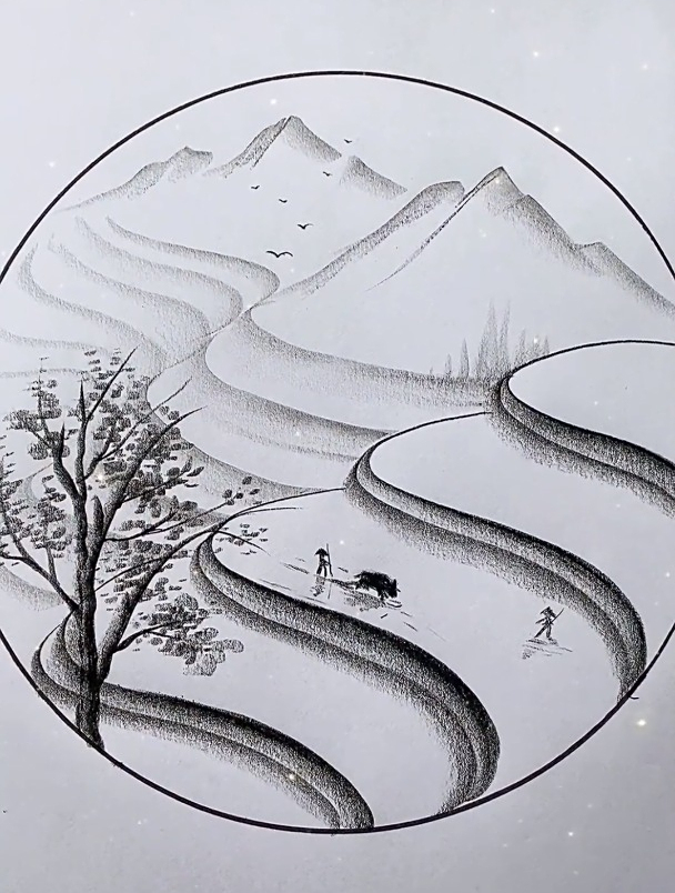 一支笔画画:美美的梯田