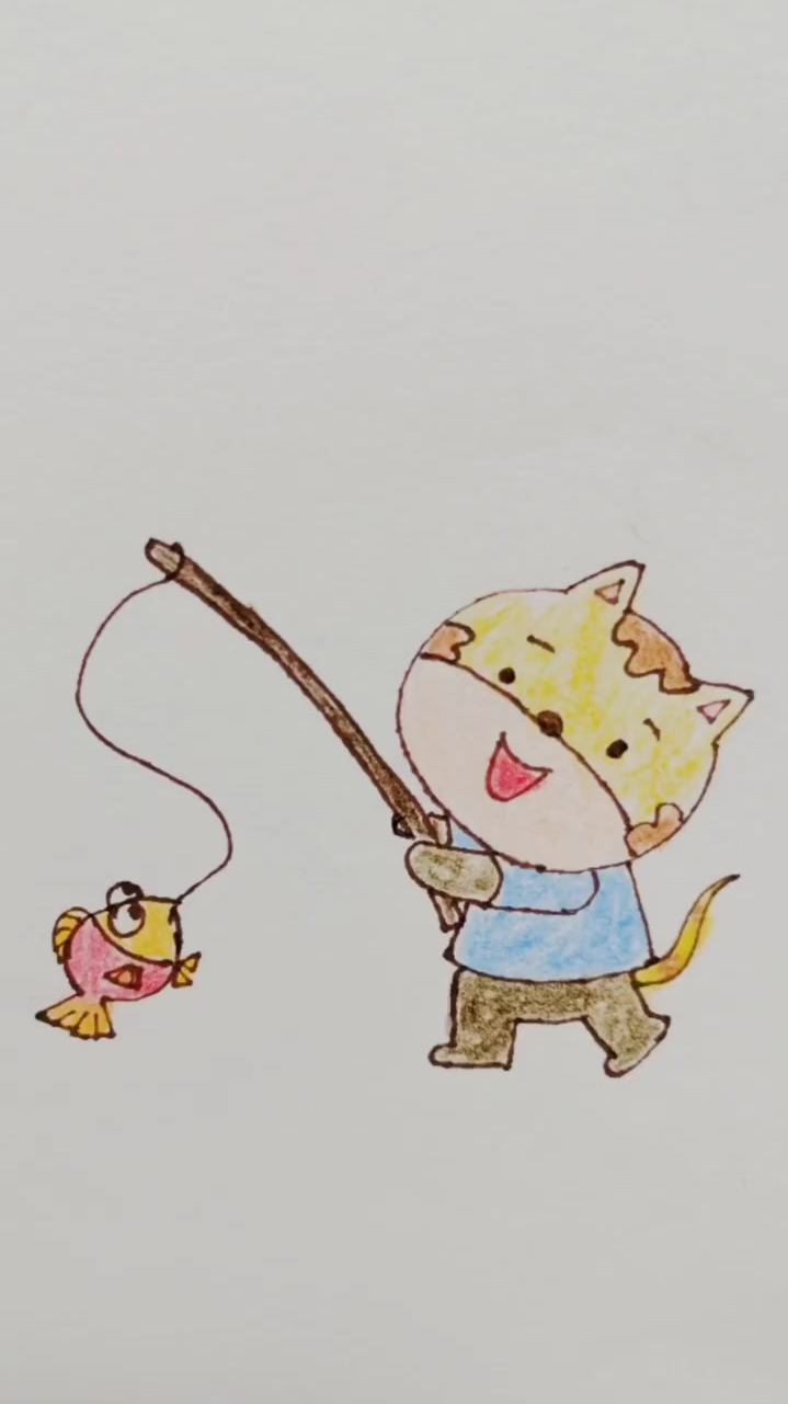 小猫钓鱼的简笔画图片