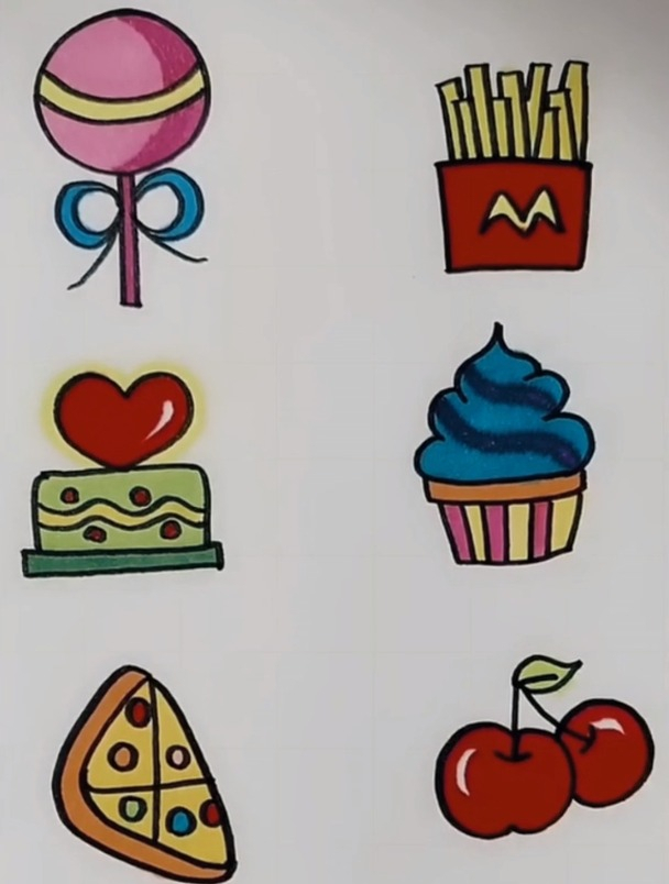 创意数字画各种小零食,简笔画教学