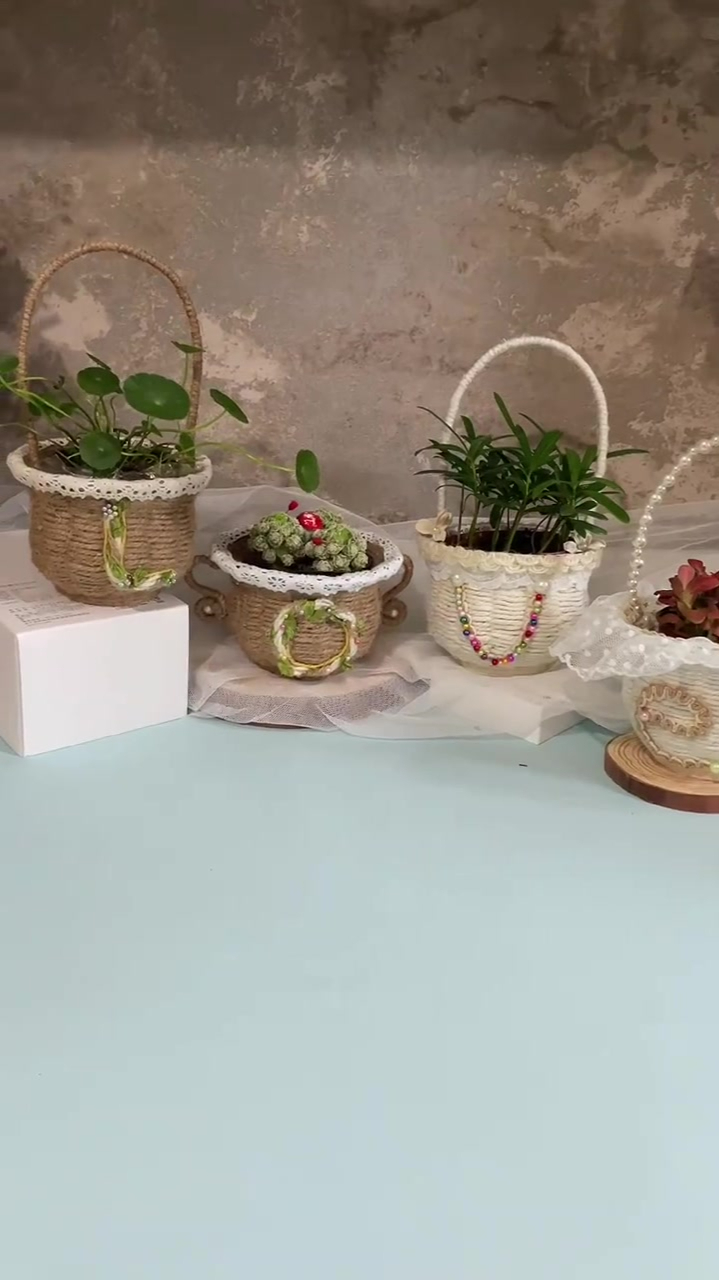 麻绳编织纸杯花篮一次性纸杯用完别丢改造下一起来废物利用