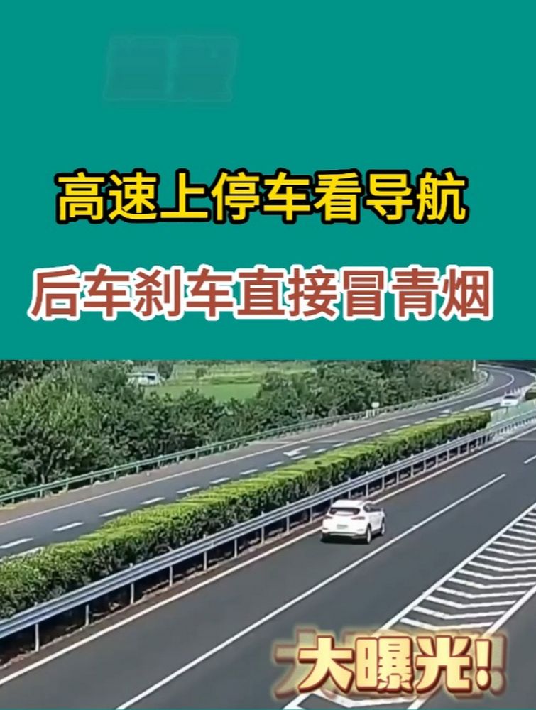 小车高速上突然停车看导航，后车急刹车直接冒青烟社会民生好看视频 6982