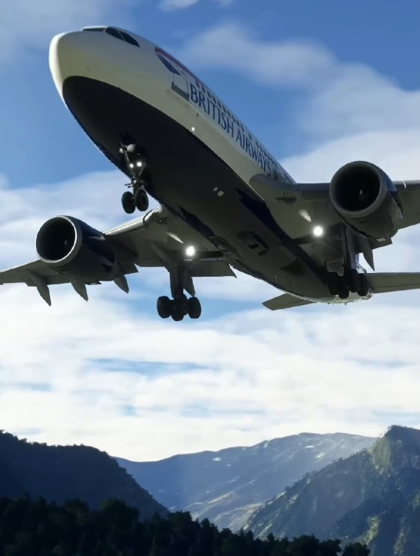 群山峻岭中,空中客车a310-300飞机,短跑道降落在卢卡拉机场