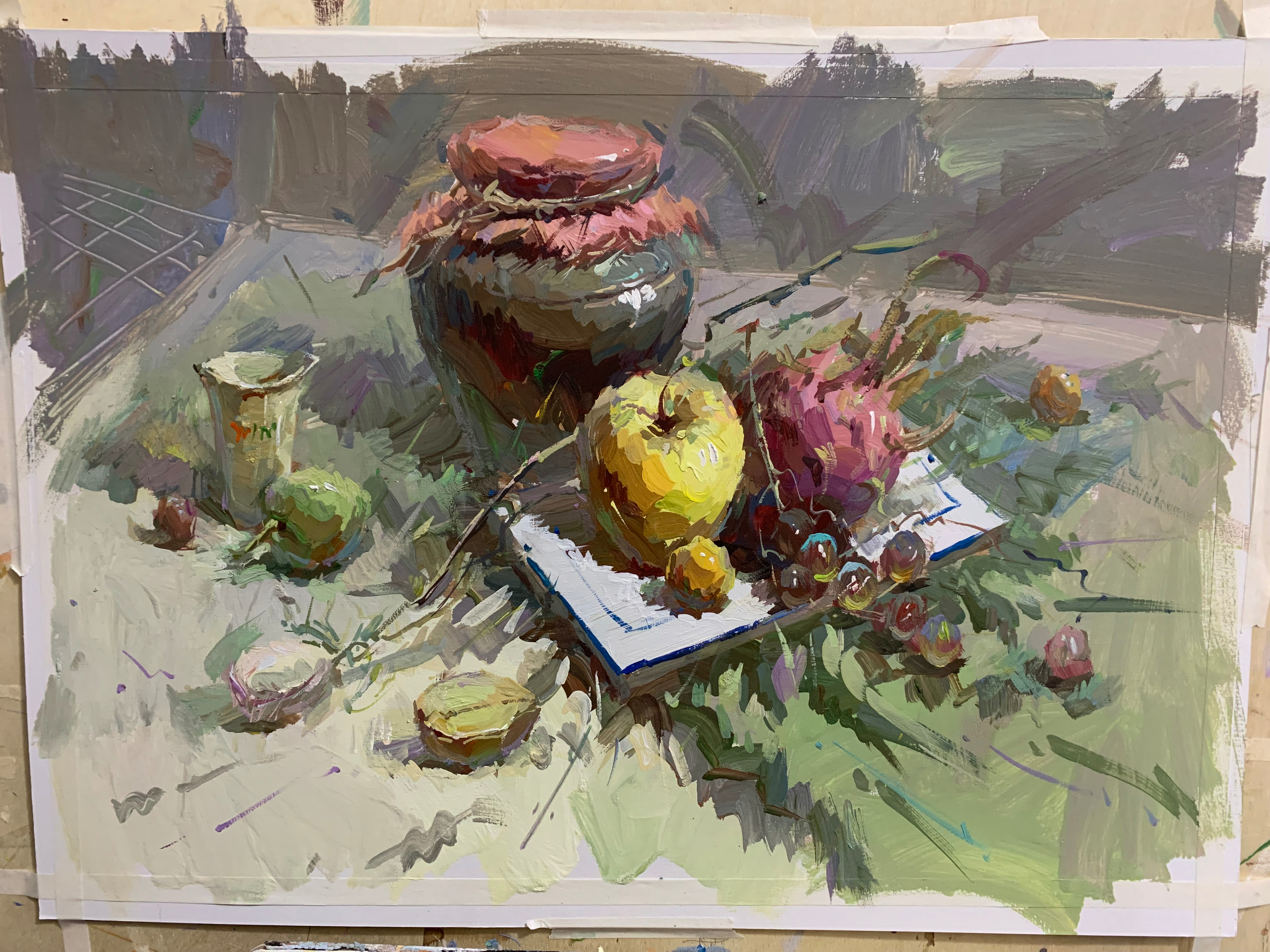 色彩静物完整稿:罐子水果类