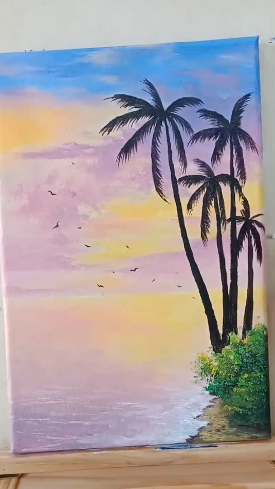 丙烯风景画教程沙滩上的椰子树