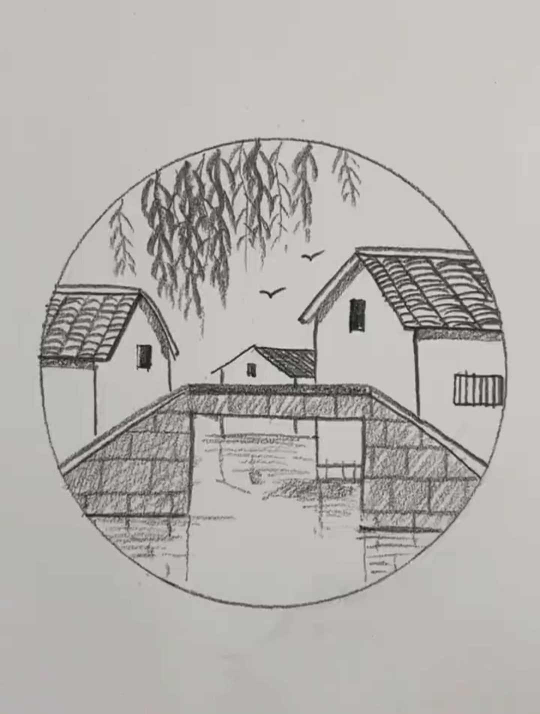 简单线条画出诗里的江南美景