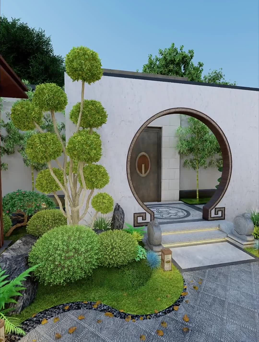 新中式月洞门搭配植物有灵魂中-度小视