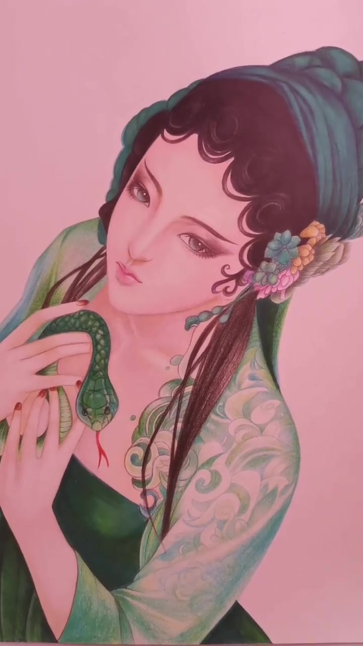 彩铅画小青,心目中白蛇传的小青是这样的-度小视