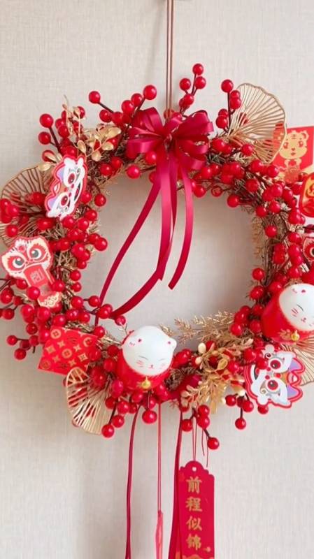 中国红 花环 手工diy 年宵花