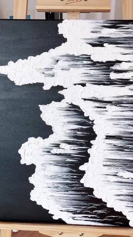 只需两种颜色酷酷的装饰画黑白海浪你喜欢吗