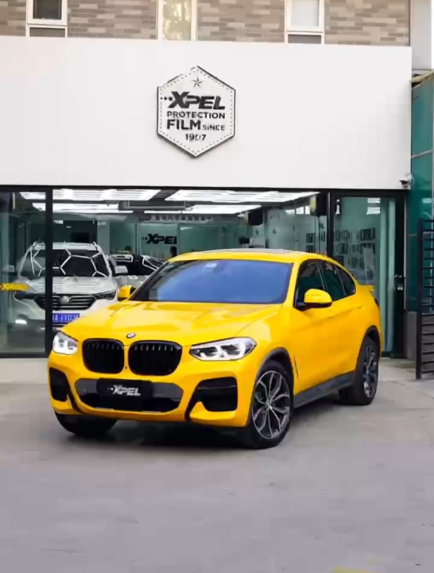 xpel西安汽车贴膜宝马x4改色水晶葵花黄-度小视
