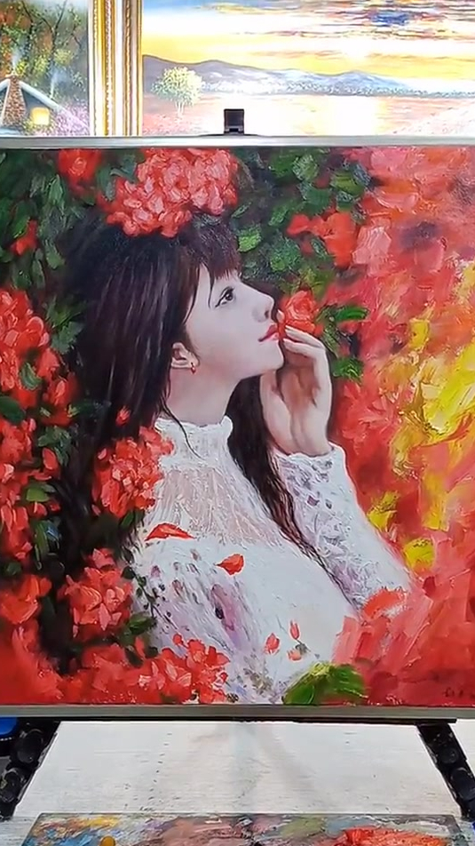待到山花烂漫时,她在丛中笑,油画人物过程