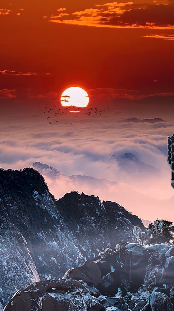 大自然风景:日出东方催人醒,不及晚霞懂我心,飞鸟