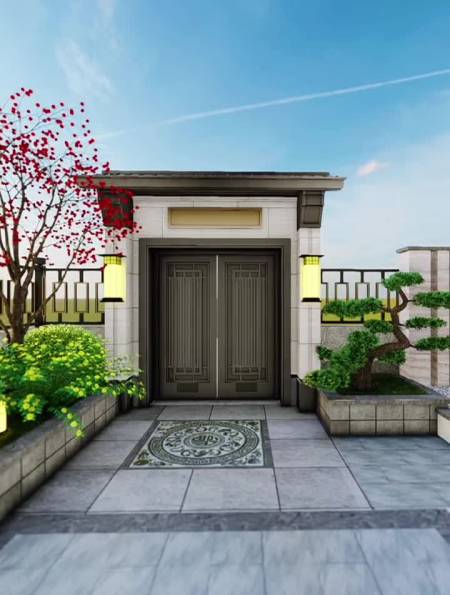 适合南北方的新中式庭院,气派门头及背景整起来!-度小视