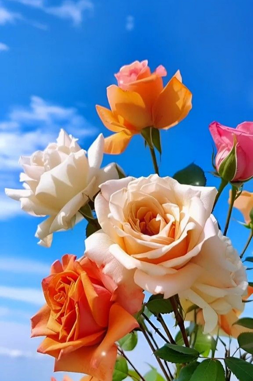 蓝天下的玫瑰花