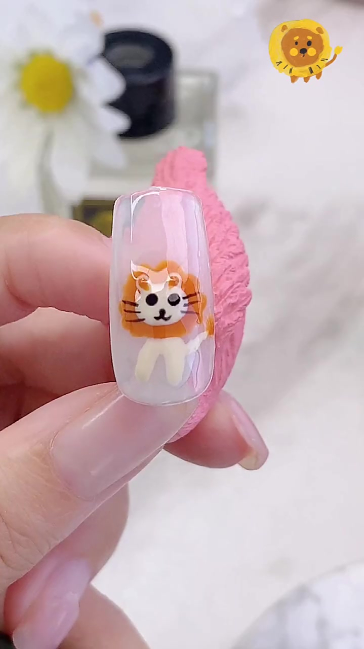 可爱橙色小狮子美甲教程来啦