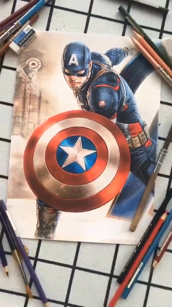 彩铅手绘画美国队长画像