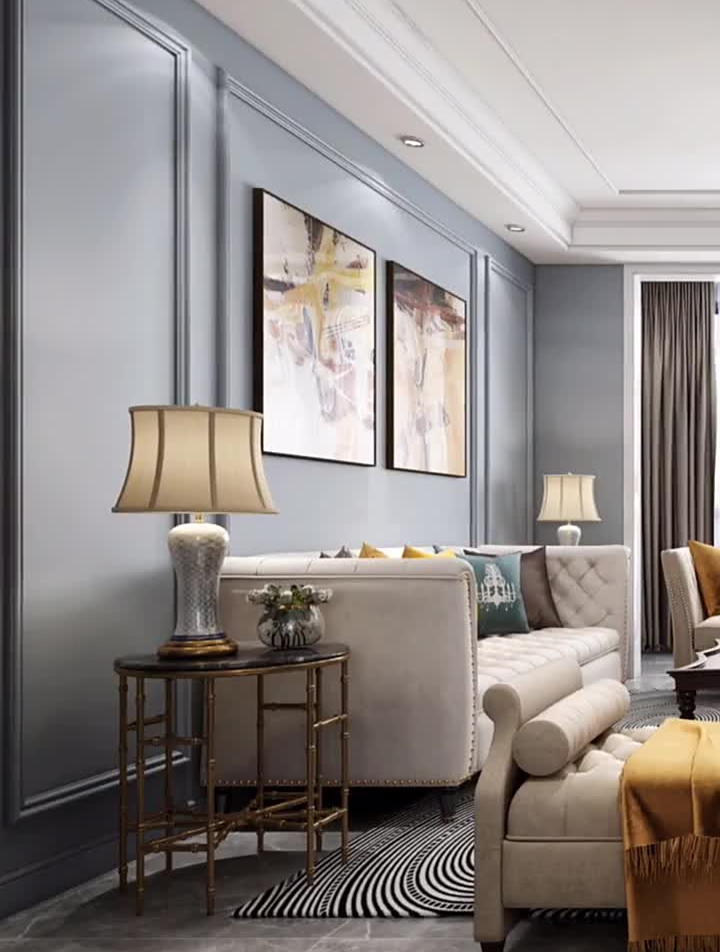 现代轻奢风格配上灰蓝色乳胶漆,这样装修媳妇会同意吗?