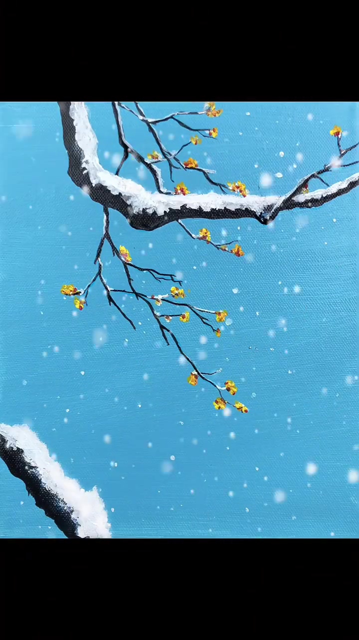 「丙烯画」一看就会冬雪腊梅～附过程!
