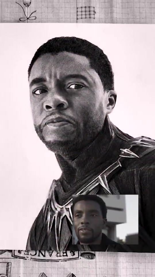 手绘素描画漫威黑豹男主查德维克博斯曼