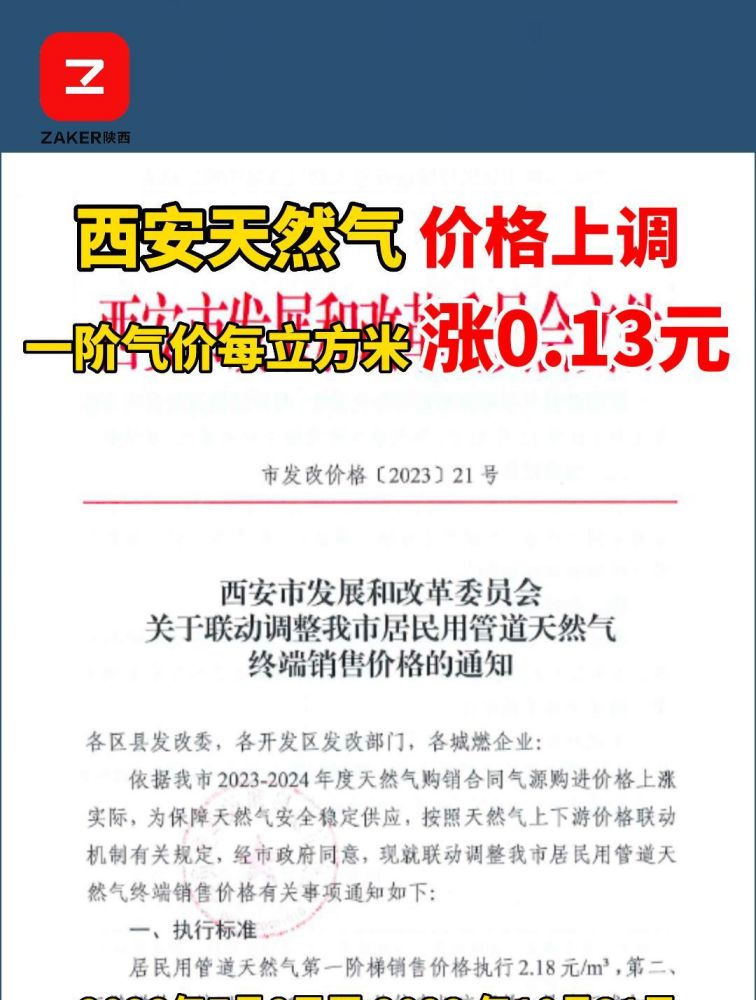 西安天然气价格上调,一阶气价每立方米涨0.13元,财经,金融市场,好看视频