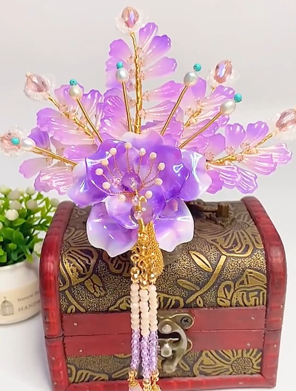 手作-紫色凤凰发冠