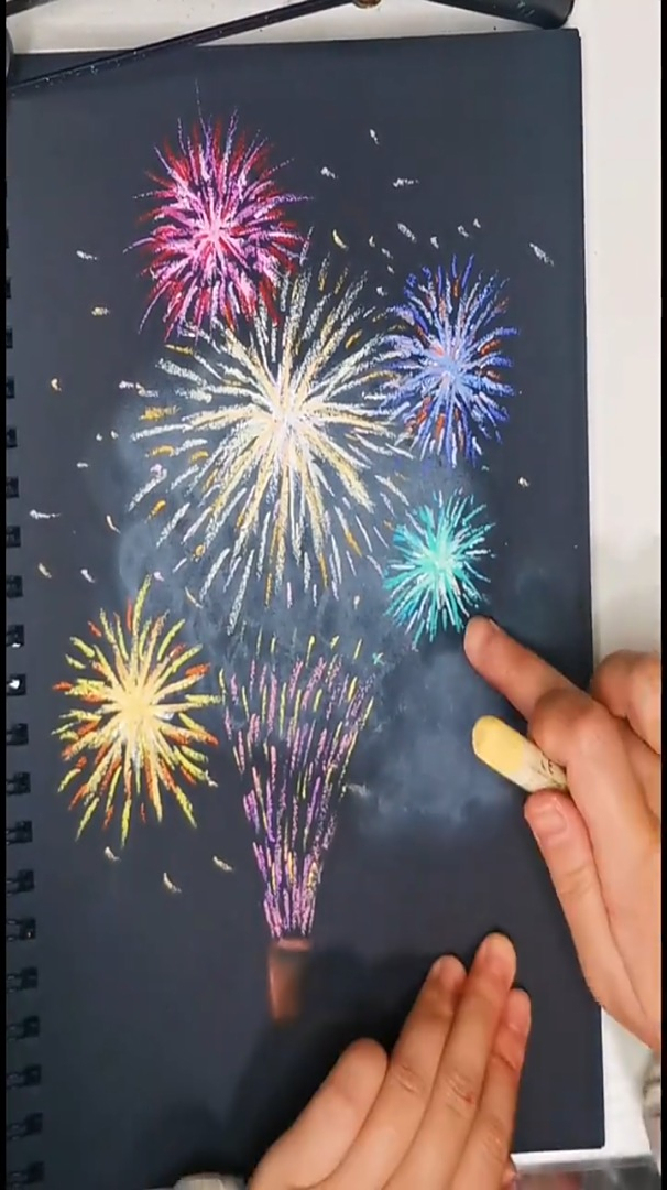 最简单的烟花画法油画棒烟花速涂