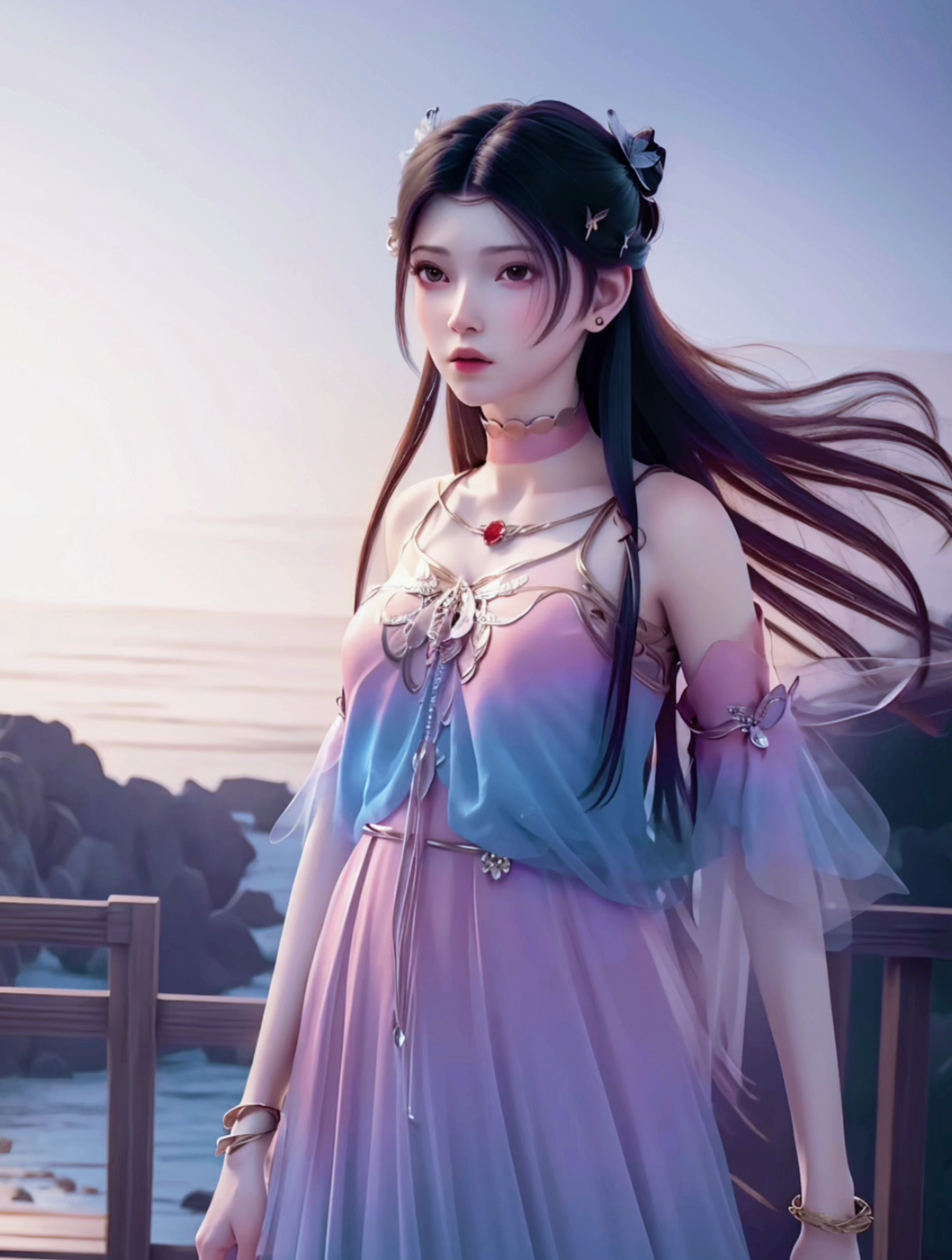 ai国漫女神田灵儿,夕阳余晖下的小师姐独自美丽