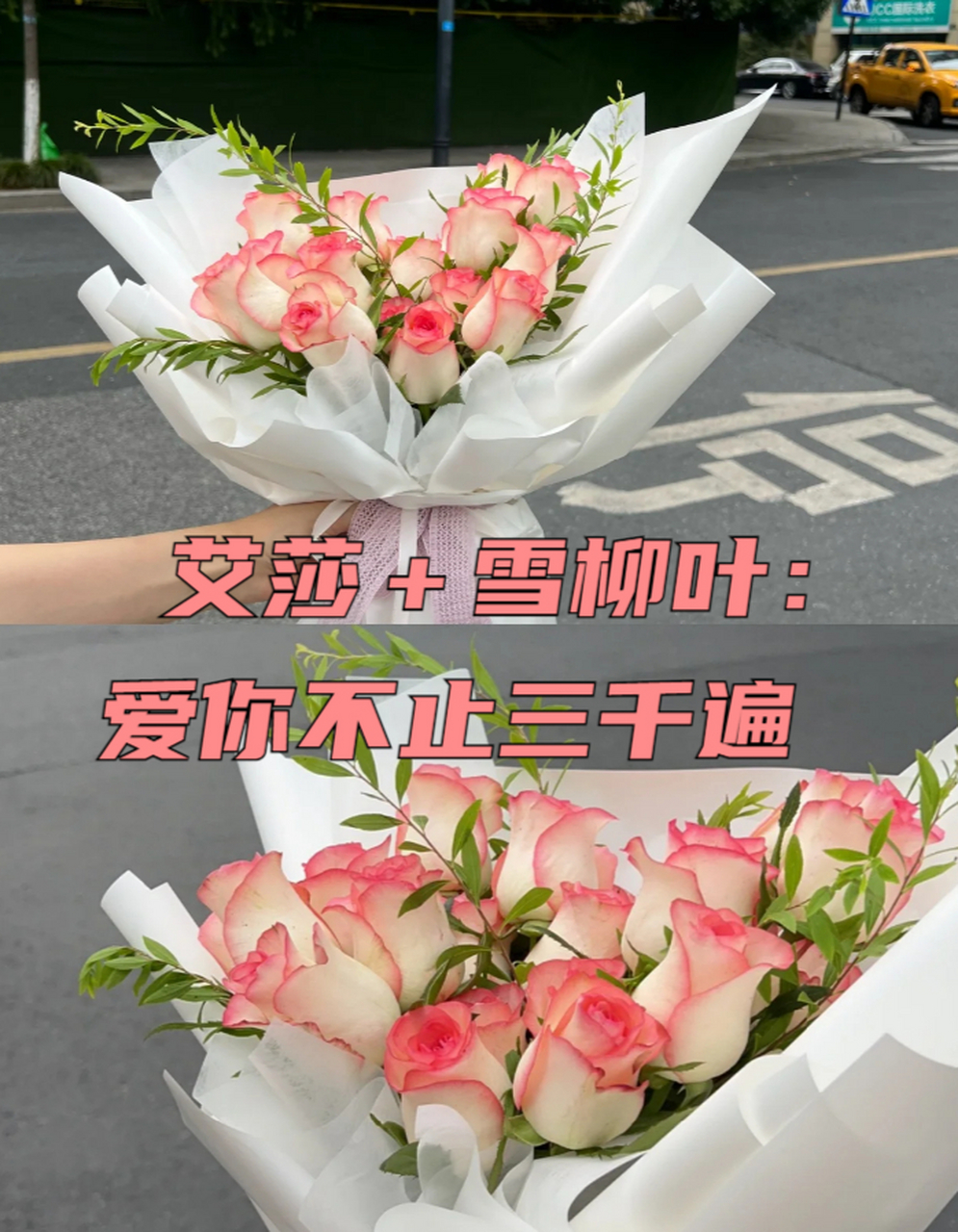 艾莎 雪柳叶:爱你不止三千遍 艾莎玫瑰与雪柳叶的组合,是送给女朋友的
