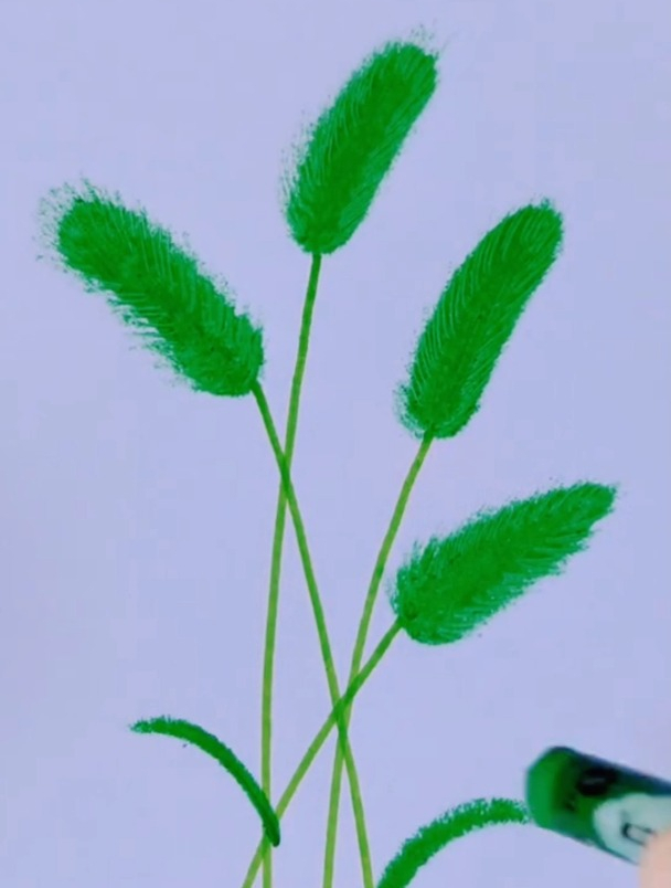 教你用蜡笔一起画狗尾巴草,一学就会