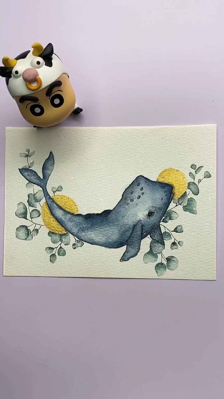 可爱简单的水彩抹香鲸