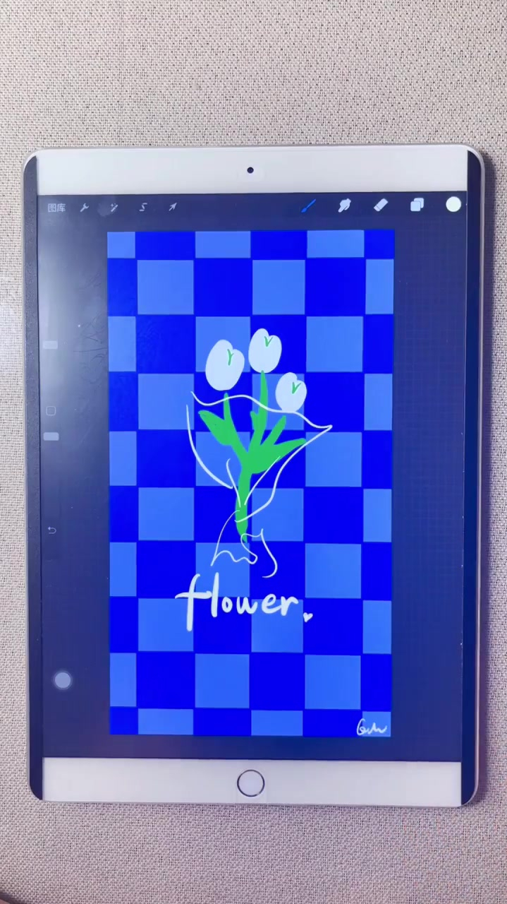 procreate画壁纸克莱因蓝棋盘格郁金香