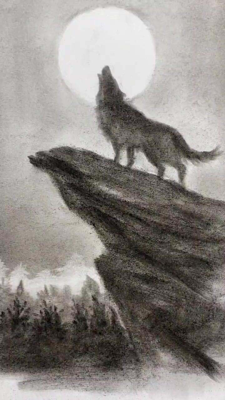 月圆之夜与狼共舞素描灵魂画手创意美术