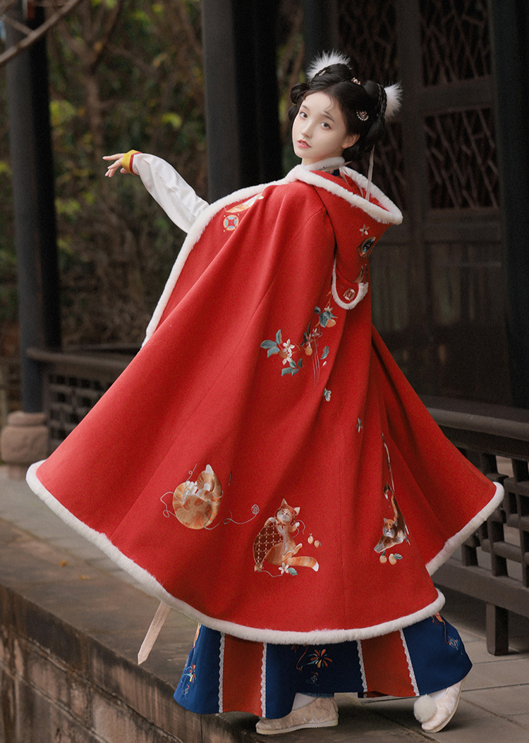 武侠红色披风斗篷,女孩搭配意境非凡!