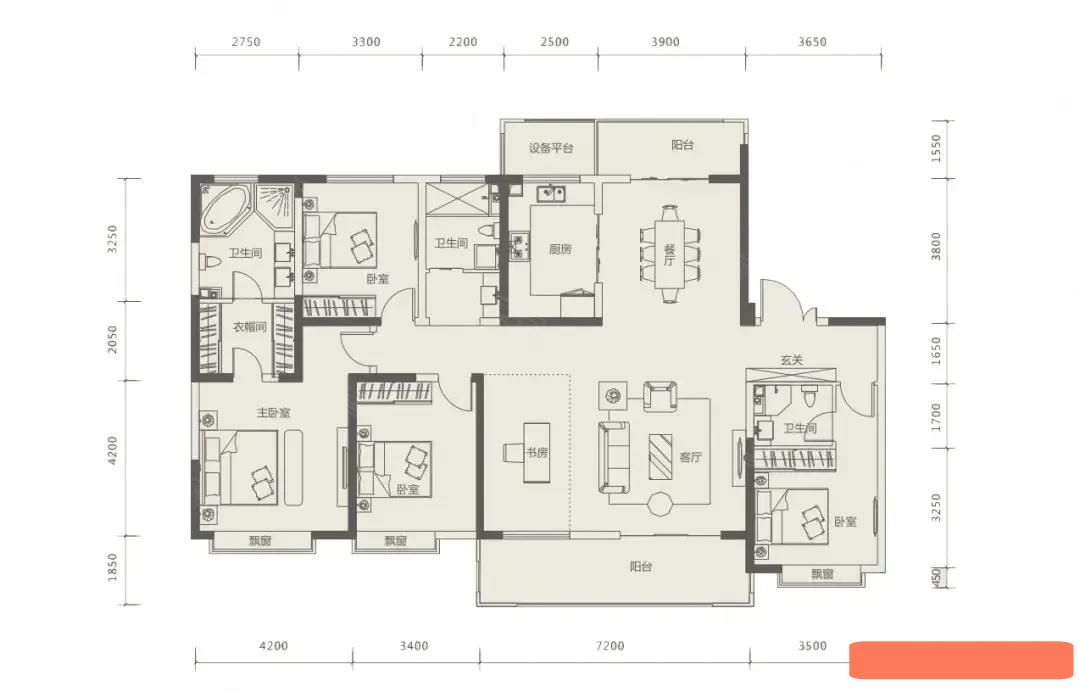 200平米奢华大平层户型,大横厅很耀眼