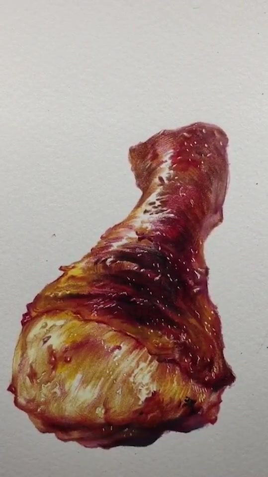 彩铅鸡腿的肉的反光刻画,油的质感强-度小视