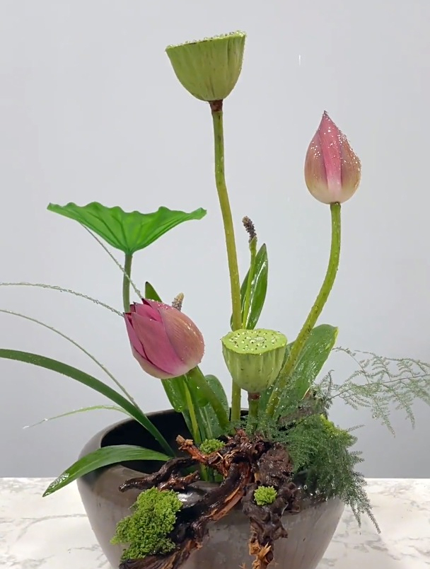 荷花中式插花教程·(缸花)不同花器亦能展现不同的美