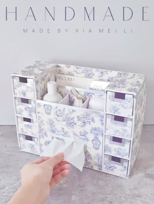 鞋盒改造!超实用的桌面收纳盒～变废为宝 收纳盒