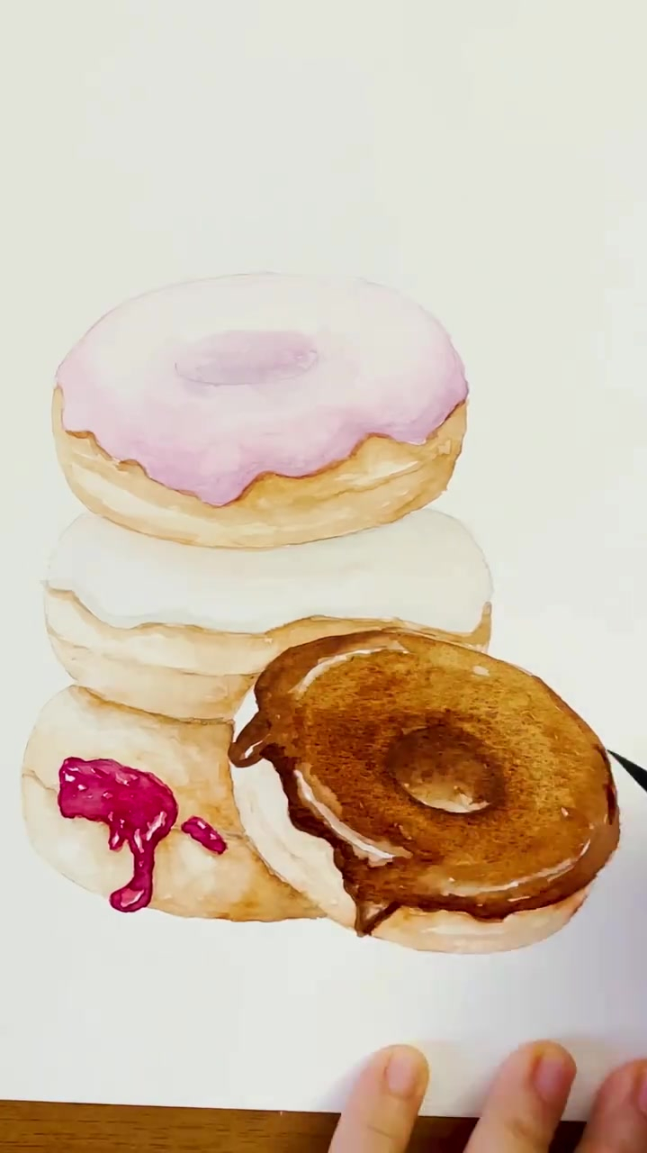 水彩美食,甜甜圈分享