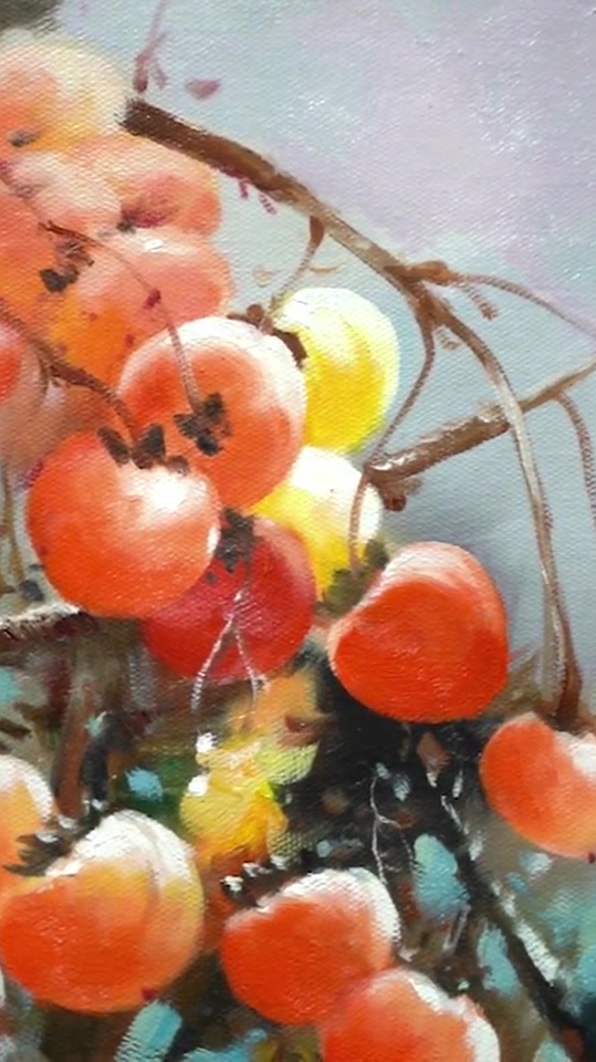 事事如意纯手绘油画柿子很好吃的