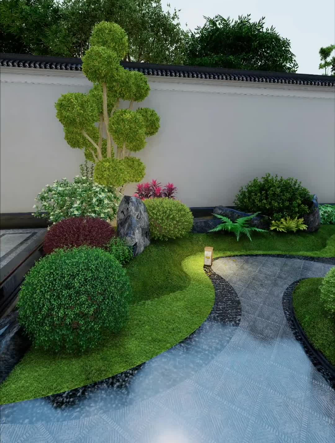 新中式禅意庭院,绿化搭配效果-度小视