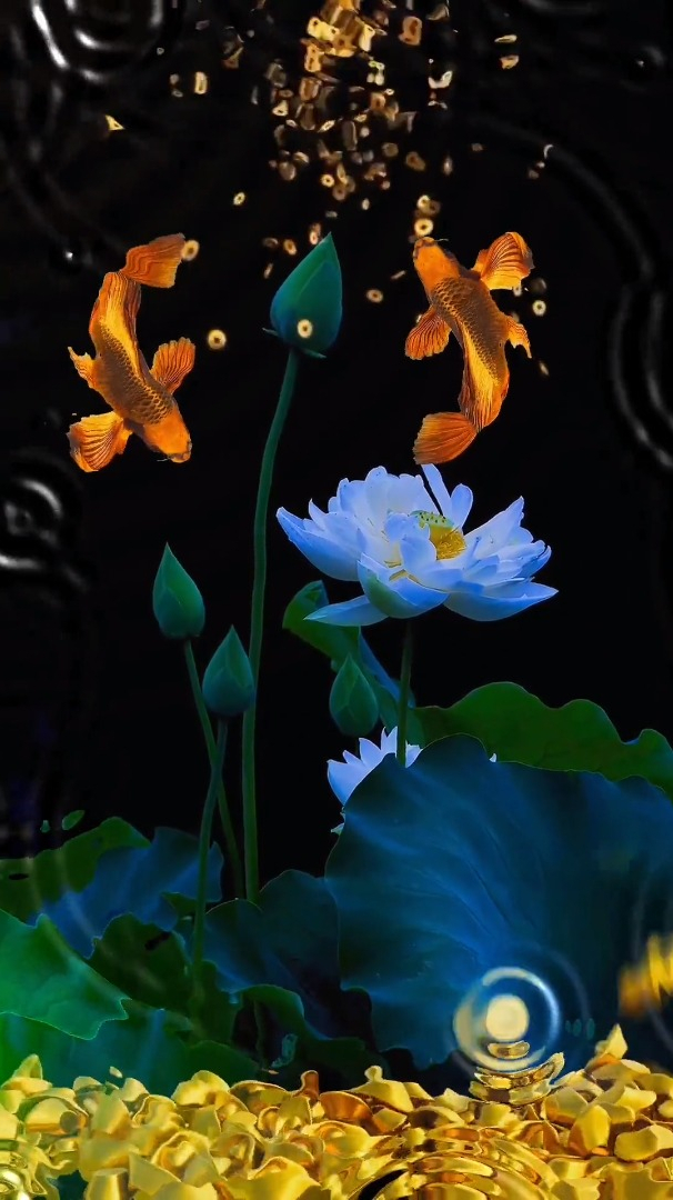 "鱼生财,水镇宅,双鱼莲转福自来!