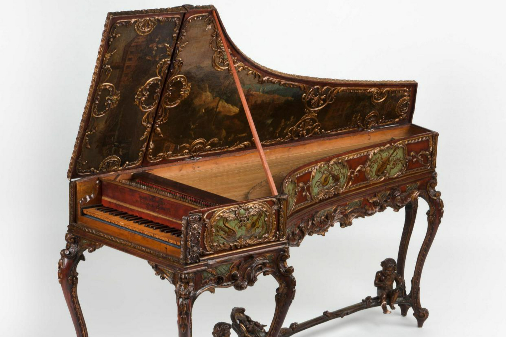 大键琴(harpsichord)是巴洛克时期流行的键盘乐器,声音由键控制拨片