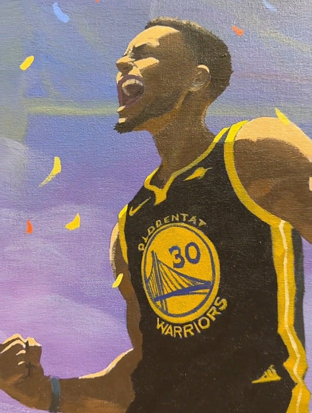 独领风骚三四载,世人尽知库日天.手绘 丙烯画 库里