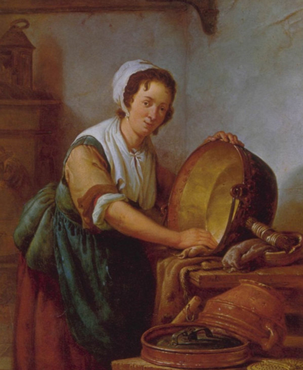 油画:正在厨房里劳动的妇女