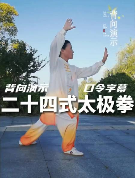 「经典太极天天练」二十四式太极拳背向演练,标准口令字幕