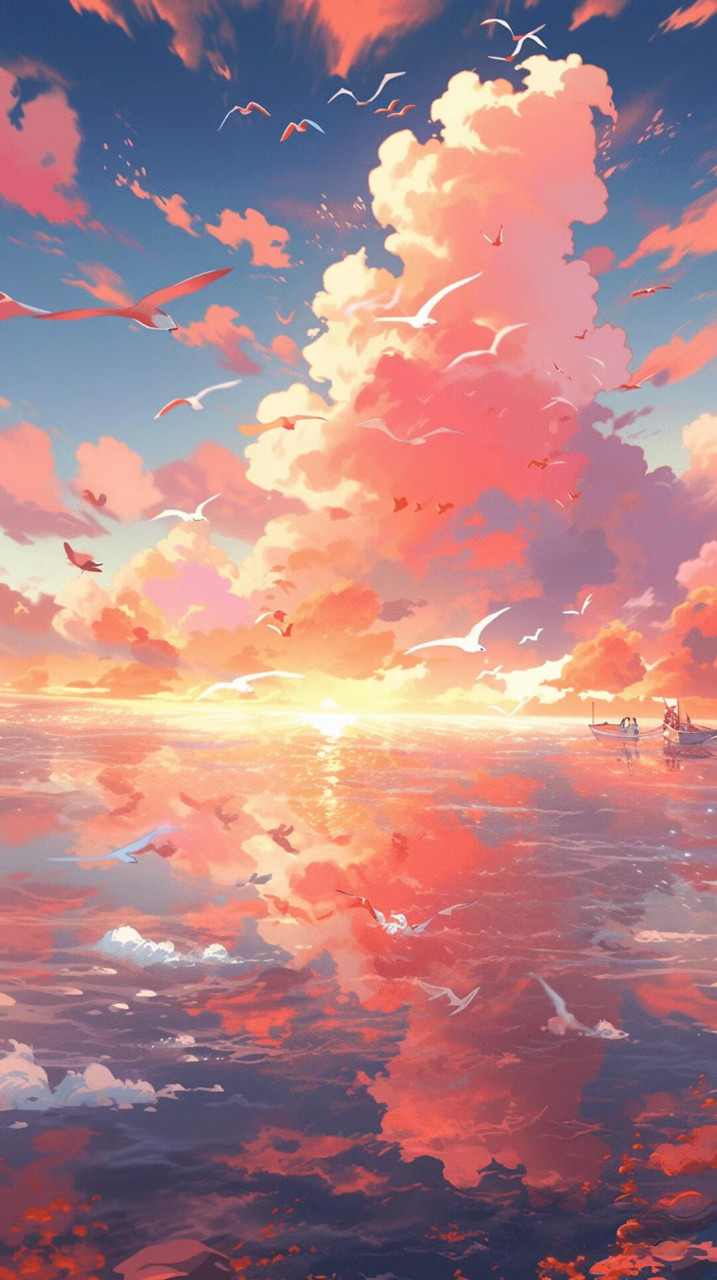 治愈是天空,是晚霞,是飞鸟,是海 #ai绘画# #二次元