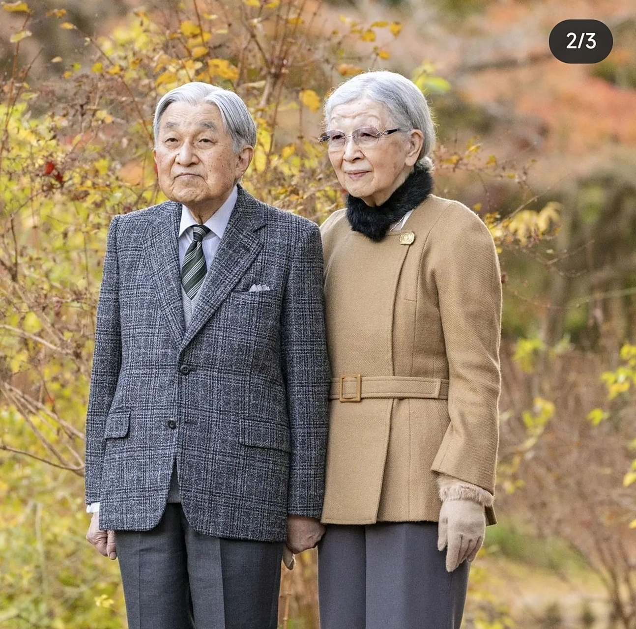 日本天皇德仁的父亲已经89岁了,他和妻子美智子合照,两个人看上去非常