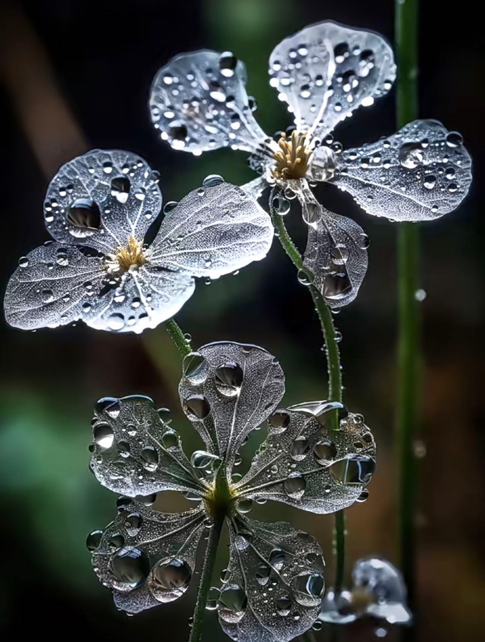 好美的山荷叶花,淋雨后变成透明,雨过天晴后变回白色,它的花语是"纯净